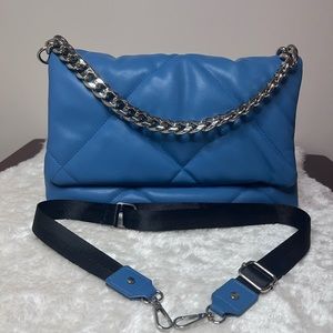 Stradivarius Blue Faux Leather Quilted Bag